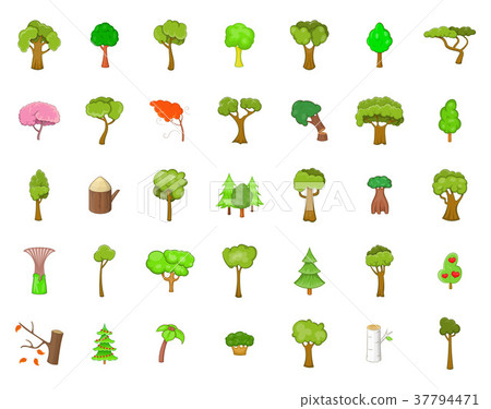 Tree icon set, cartoon style Tree icon set, cartoon style 37794471