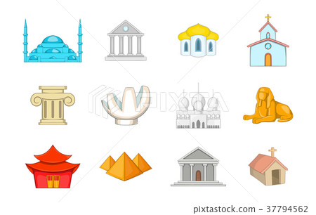 Temple icon set, cartoon style 37794562
