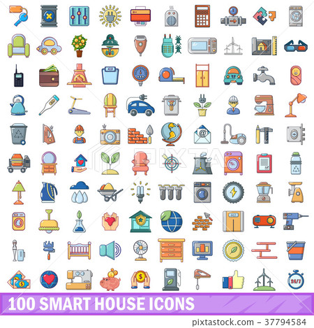 100 smart house icons set, cartoon style 37794584