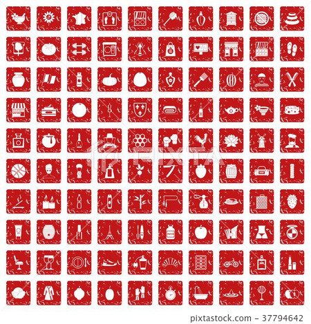 100 beauty product icons set grunge red 100 beauty product icons set grunge red 37794642