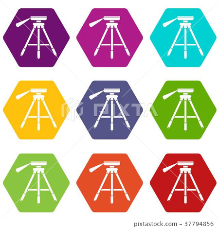 Tripod icon set color hexahedron Tripod icon set color hexahedron 37794856