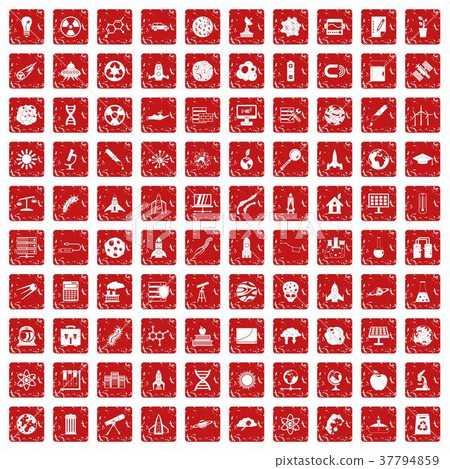 100 space icons set grunge red 100 space icons set grunge red 37794859