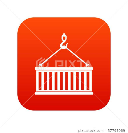 Crane hook lifts container icon digital red Crane hook lifts container icon digital red 37795069