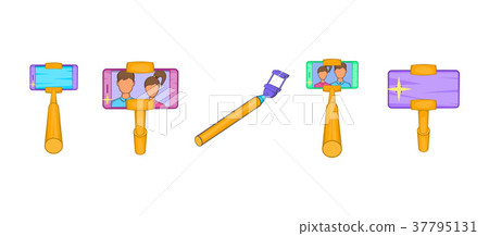 Selfie stick icon set, cartoon style 37795131