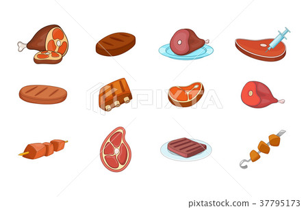 Meat icon set, cartoon style 37795173