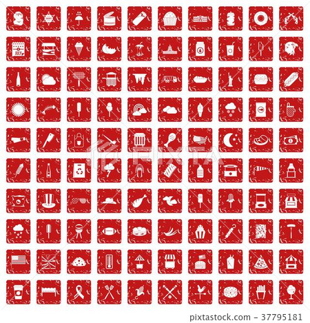 100 street food icons set grunge red 37795181