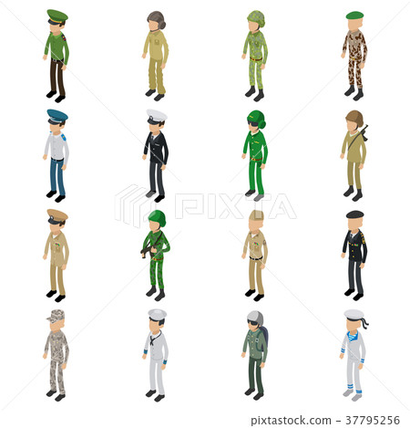 Soldier character icons set, isometric style 37795256