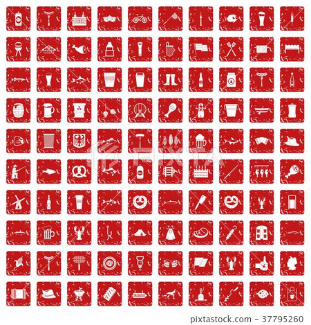 100 beer icons set grunge red 100 beer icons set grunge red 37795260