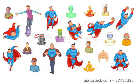 Super heroes icon set, cartoon style 37795323