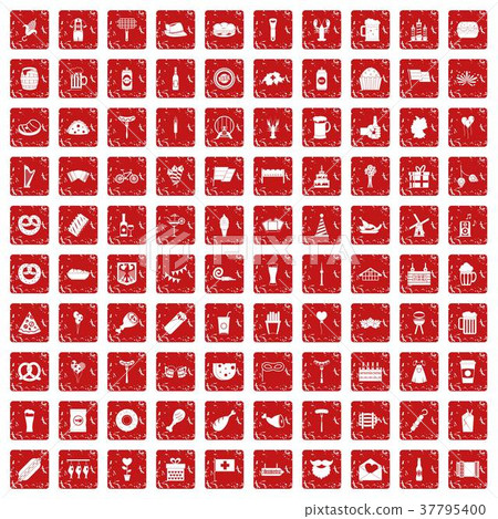 100 beer party icons set grunge red 100 beer party icons set grunge red 37795400