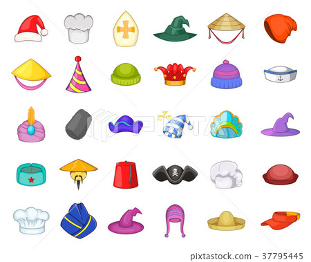 Hat icon set, cartoon style Hat icon set, cartoon style 37795445