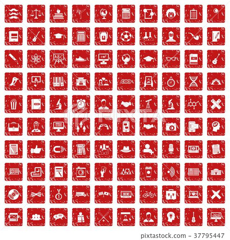 100 student icons set grunge red 37795447