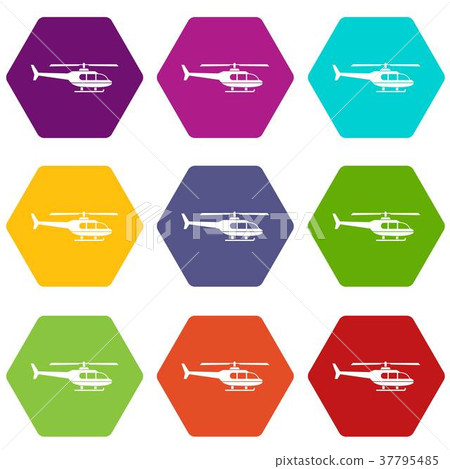 Military helicopter icon set color hexahedron Military helicopter icon set color hexahedron 37795485