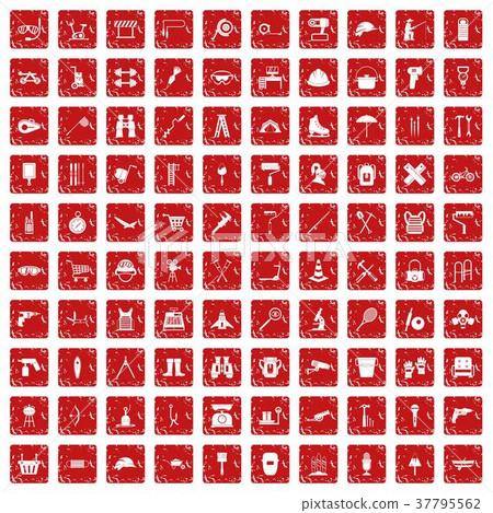 100 tackle icons set grunge red 37795562