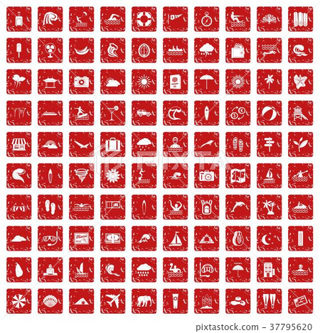 100 surfing icons set grunge red 37795620