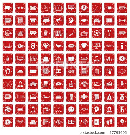 100 sweepstakes icons set grunge red 37795693