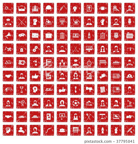 100 team work icons set grunge red 37795841