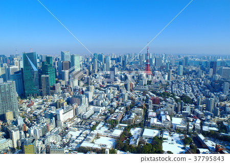 The day after the snowfall Tokyo Tower · Toranomon no Uta Brighten and brighten the color 2010.01 a Tokyo Bay to the right 37795843