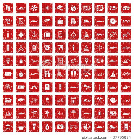 100 travel icons set grunge red 100 travel icons set grunge red 37795954
