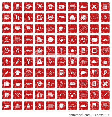 100 time icons set grunge red 100 time icons set grunge red 37795994
