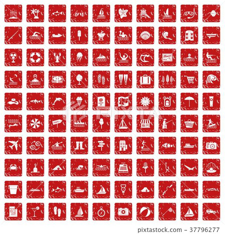 100 water recreation icons set grunge red 37796277