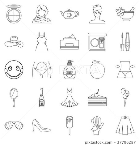 Female attributes icons set, outline style 37796287