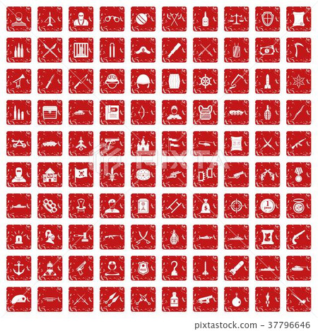 100 weapons icons set grunge red 37796646