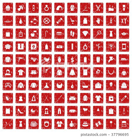 100 woman icons set grunge red 37796695