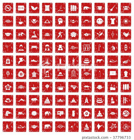 100 yoga icons set grunge red 37796733