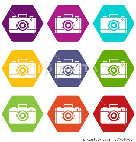 Photo camera icon set color hexahedron Photo camera icon set color hexahedron 37796766