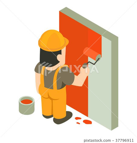 Builder painter icon, isometric 3d style 37796911