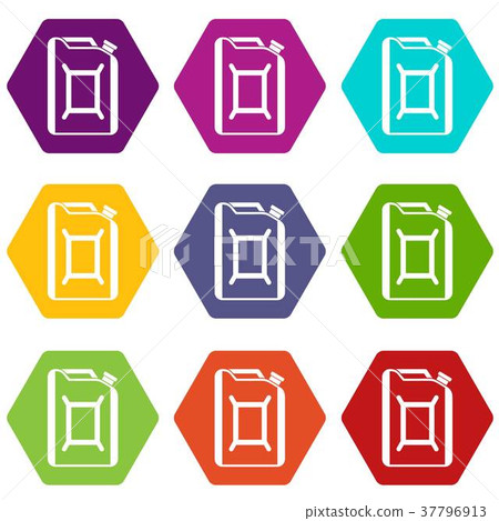 Flask for gasoline icon set color hexahedron 37796913