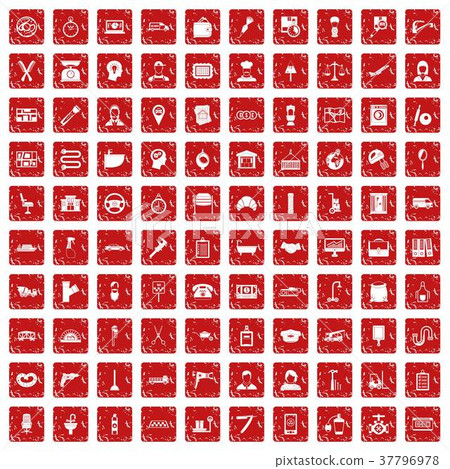 100 work icons set grunge red - Stock Illustration [37796978] - PIXTA