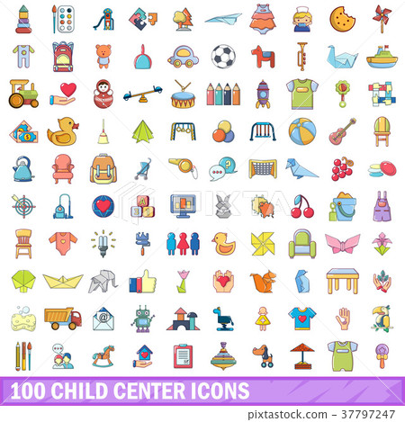 100 child center icons set, cartoon style - Stock Illustration ...