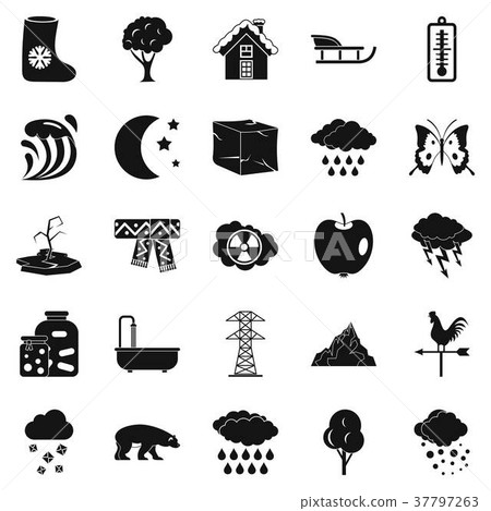 Cloudiness icons set, simple style Cloudiness icons set, simple style 37797263