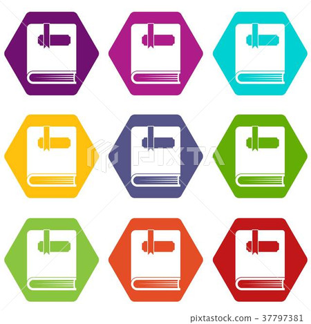 Thick book with bookmark icon set color hexahedron - Stock Illustration ...