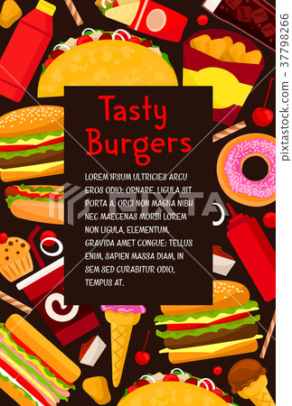 Vector fast food restaurant burgers menu poster Vector fast food restaurant burgers menu poster 37798266