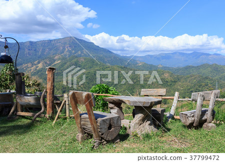 Dining table with beautiful views on the mountain. 37799472