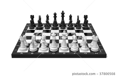 3d rendering of a chess board with a full set of 37800508