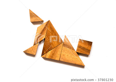 Wooden tangram puzzle in falling man shape Wooden tangram puzzle in falling man shape 37801230