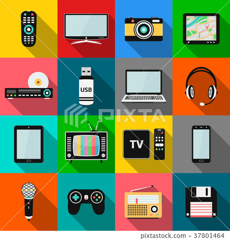 Set of technology and multimedia devices icons Set of technology and multimedia devices icons 37801464