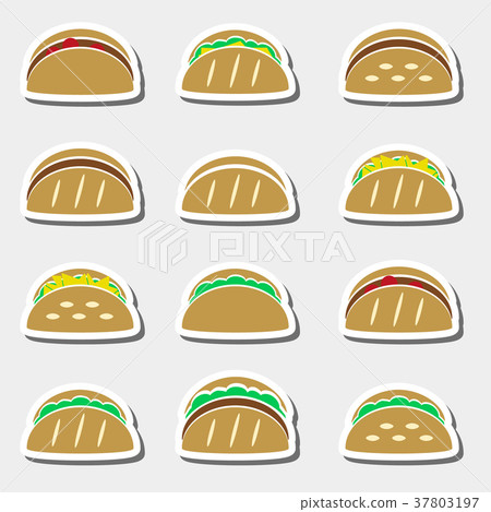 set of color tortilla tacos food stickers set  37803197
