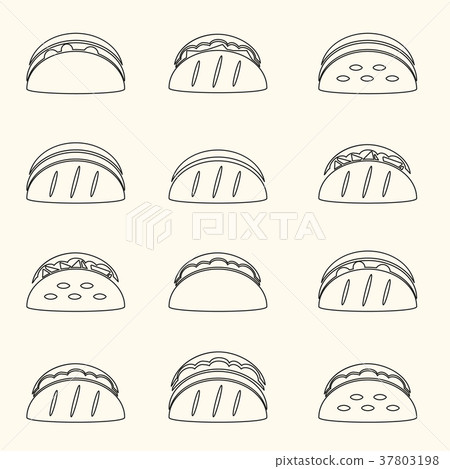 set of outline tortilla tacos food icons set eps10 37803198
