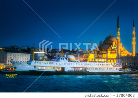 View of public ferry and old district of Istanbul 37804808