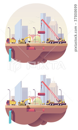 Vector low poly water main construction site 37808699