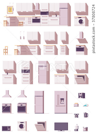 Vector kitchen equipment and furniture set 37808724