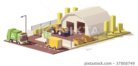 Vector low poly waste transfer station Vector low poly waste transfer station 37808749