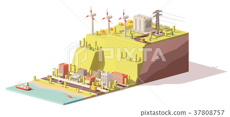 Vector low poly wind turbines power plant - Stock Illustration ...