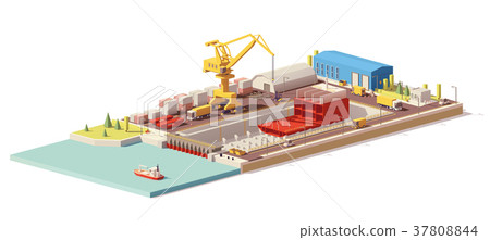 Vector low poly ship construction in dry dock 37808844
