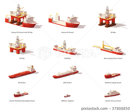 Vector low poly offshore oil exploration vessels 37808850